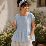 100% Linen Cape Sleeve Pleated Blouse