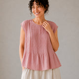 100% Linen Cape Sleeve Pleated Blouse