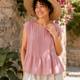 100% Linen Cape Sleeve Pleated Blouse