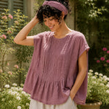 100% Linen Cape Sleeve Pleated Blouse