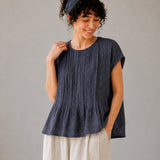 100% Linen Cape Sleeve Pleated Blouse