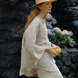 100% Linen Chest Pocket Roll-Tab Sleeve Tunic Shirt