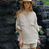 100% Linen Chest Pocket Roll-Tab Sleeve Tunic Shirt