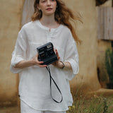 100% Linen Chest Pocket Roll-Tab Sleeve Tunic Shirt
