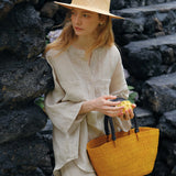 100% Linen Chest Pocket Roll-Tab Sleeve Tunic Shirt