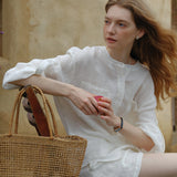 100% Linen Chest Pocket Roll-Tab Sleeve Tunic Shirt