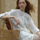 100% Linen Chest Pocket Roll-Tab Sleeve Tunic Shirt