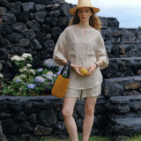 100% Linen Chest Pocket Roll-Tab Sleeve Tunic Shirt