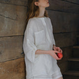100% Linen Chest Pocket Roll-Tab Sleeve Tunic Shirt