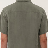 100% Linen Collar Half Placket Side Slit Short Sleeve Polo Shirt