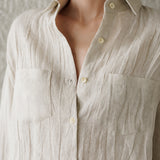 100% Linen Collared Button-Front Relaxed Shirt with Chest Pockets