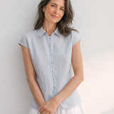 100% Linen Collared Cap Sleeve Patch Pocket Blouse