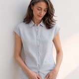 100% Linen Collared Cap Sleeve Patch Pocket Blouse