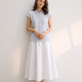 100% Linen Collared Cap Sleeve Patch Pocket Blouse