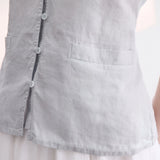 100% Linen Collared Cap Sleeve Patch Pocket Blouse