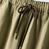 100% Linen Contrast-Trim Ankle Wide-Leg Pants