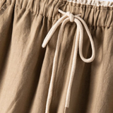 100% Linen Contrast-Trim Ankle Wide-Leg Pants