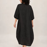 100% Linen Crew-Neck Asymmetric Button-Front Relaxed Maxi Dress