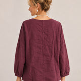 100% Linen Crew-Neck Asymmetric Raw-Edge Relaxed Top