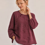 100% Linen Crew-Neck Asymmetric Raw-Edge Relaxed Top