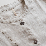 100% Linen Crew-Neck Button-Front Top with Pockets