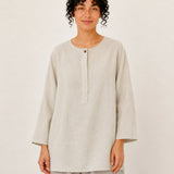 100% Linen Crew-Neck Hidden-Button Relaxed Top