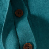 100% Linen Crew-Neck Hidden-Button Relaxed Top