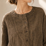 100% Linen Crew Neck Shirt with Patch Pockets
