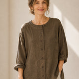 100% Linen Crew Neck Shirt with Patch Pockets