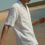 100% Linen Cuban Collar Short Sleeve Shirt