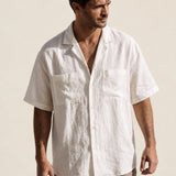 100% Linen Cuban Collar Short Sleeve Shirt