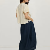 100% Linen Drawstring Waist Bubble Maxi Skirt