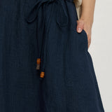 100% Linen Drawstring Waist Bubble Maxi Skirt