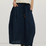 100% Linen Drawstring Waist Bubble Maxi Skirt