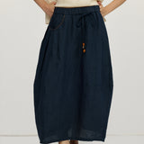 100% Linen Drawstring Waist Bubble Maxi Skirt