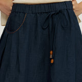 100% Linen Drawstring Waist Bubble Maxi Skirt