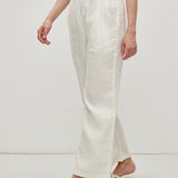 100% Linen Drawstring Waist Patch Pockets Straight Leg Pants