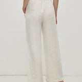 100% Linen Drawstring Waist Patch Pockets Straight Leg Pants