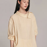 100% Linen Drop Shoulder Asymmetric Collar Blouse