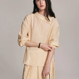 100% Linen Drop Shoulder Asymmetric Collar Blouse
