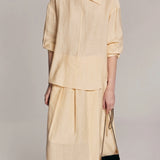 100% Linen Drop Shoulder Asymmetric Collar Blouse
