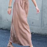 100% Linen Elastic Drawstring-Waist A-Line Maxi Skirt