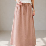 100% Linen Elastic Drawstring-Waist A-Line Maxi Skirt