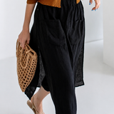 100% Linen Elastic Waist A-Line Capri Pants