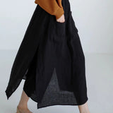 100% Linen Elastic Waist A-Line Capri Pants