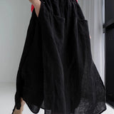 100% Linen Elastic Waist A-Line Capri Pants