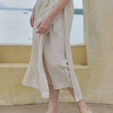 100% Linen Elastic Waist A-Line Capri Pants