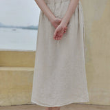 100% Linen Elastic Waist A-Line Capri Pants