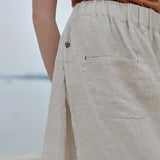 100% Linen Elastic Waist A-Line Capri Pants