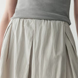 100% Linen Elastic Waist Asymmetric Wrap Pleated Maxi Skirt
